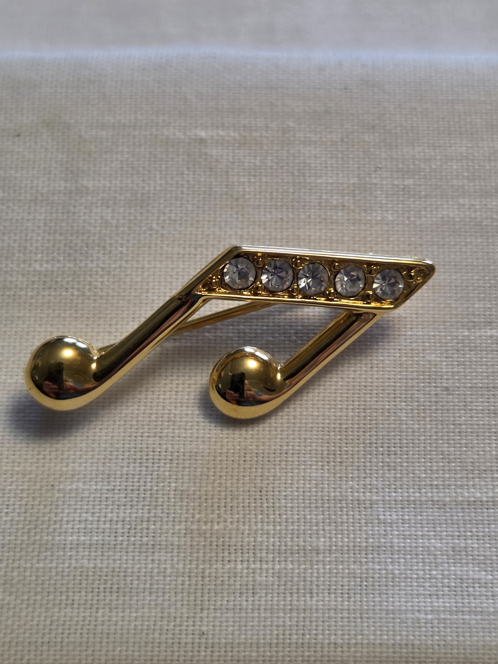 Monet Gold-Tone with Rhinestones Musical Note Brooch Pin